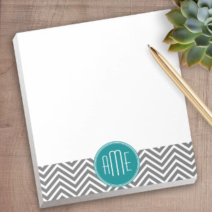 ティール（緑がかった色）木炭シェブロンカスタムズモノグラム ノートパッド