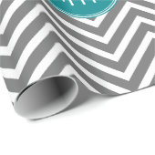 ティール(緑がかった色)木炭シェブロンカスタムズモノグラム ラッピングペーパー (ロールコーナー)