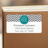 ティール(緑がかった色)木炭シェブロンカスタムズモノグラム ラベル