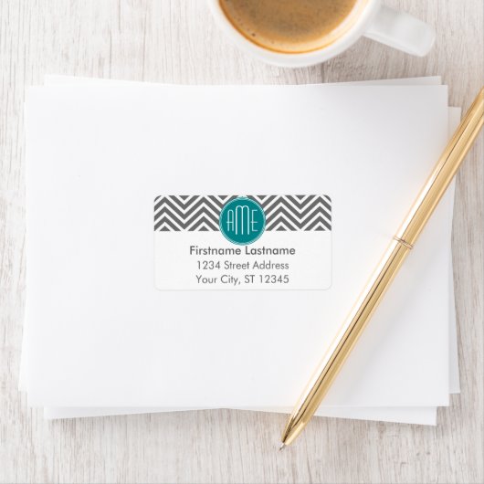 ティール(緑がかった色)木炭シェブロンカスタムズモノグラム ラベル (インサイチュ)