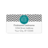 ティール（緑がかった色）木炭シェブロンカスタムズモノグラム ラベル (正面)