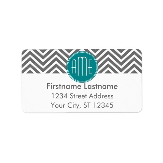 ティール(緑がかった色)木炭シェブロンカスタムズモノグラム ラベル (正面)