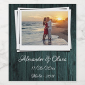 ティール（緑がかった色）木製結婚写真ワインラベル ワインラベル (シングルラベル)