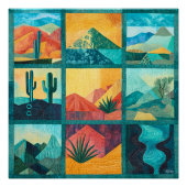 ティール（緑がかった色）枠の砂漠芸術グリッド – ジオメトカラフルリ ポスター (正面)