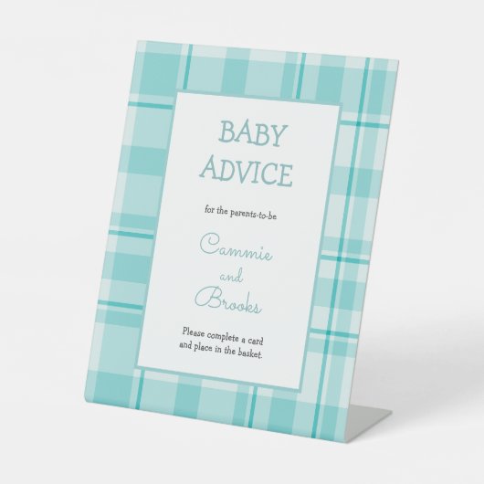 ティール（緑がかった色）格子状ベビーアドバイス表記号 台座サイン (正面)