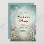 ティール（緑がかった色）桃エンチャント森林卒業式パーティー 招待状 (正面/裏面)