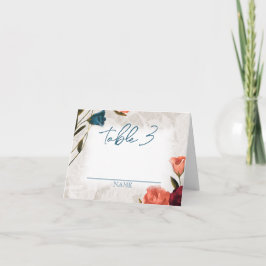 ティール（緑がかった色）、桃バラ結婚折り畳みテーブル番号 ノートカード