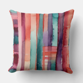 ティール（緑がかった色）桃ピンクブルゴーニュと紫抽象芸術 クッション