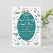 ティール（緑がかった色）植物性フローラブライダルシャワー招待状 招待状 (スタンド正面)