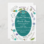 ティール（緑がかった色）植物性フローラブライダルシャワー招待状 招待状 (正面/裏面)