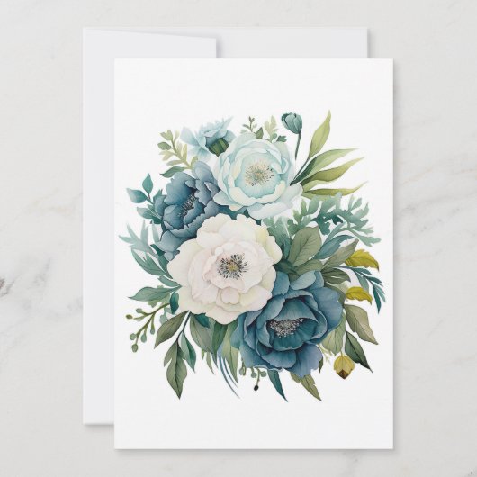 ティール（緑がかった色）植物性フローラ牡丹結婚のカップルのシャワー 招待状 (裏面)