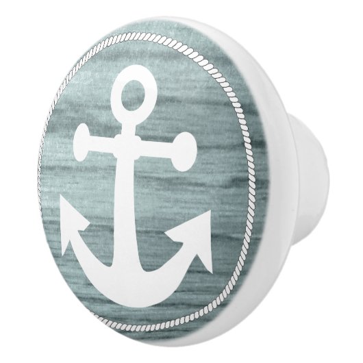 ティール(緑がかった色)樹齢木材と航海のいかりデザイン セラミックノブ (右)