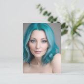 ティール（緑がかった色）毛女性のまわりに年齢30 ポストカード (スタンド正面)