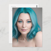 ティール（緑がかった色）毛女性のまわりに年齢30 ポストカード (正面/裏面)