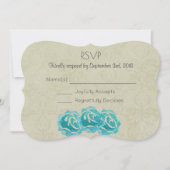 ティール(緑がかった色)水の色のバラタンダマスクウェディングRSVP 招待状 (正面)