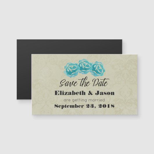 ティール（緑がかった色）水の色のバラタンダマスク日付を保存 (正面/裏面)