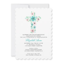 ティール（緑がかった色）水の色フラワークロス最初の聖餐式