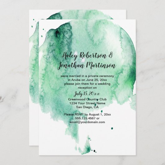 ティール(緑がかった色)水カラスプラッシュ披露宴のみ招待状 招待状 (正面/裏面)