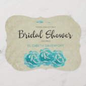 ティール(緑がかった色)水カラーバラオンタンダマスクブライダルシャワー 招待状 (正面/裏面)