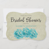 ティール(緑がかった色)水カラーバラオンタンダマスクブライダルシャワー 招待状 (正面)