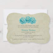 ティール(緑がかった色)水カラーバラオンタンダマスクブライダルシャワー 招待状 (裏面)