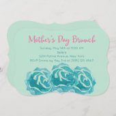 ティール(緑がかった色)水カラーバラマザーズデイブランチ 招待状 (正面/裏面)