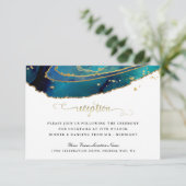 ティール(緑がかった色)水カラー金ゴールドスクリプトゲート披露宴 エンクロージャーカード (スタンド正面)