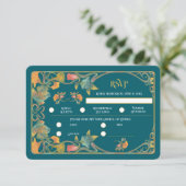 ティール（緑がかった色）水彩アールヌーボーウェディングRSVPカード 出欠カード (スタンド正面)