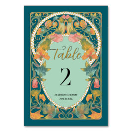ティール（緑がかった色）水彩アールヌーボー結婚ズ テーブルナンバー