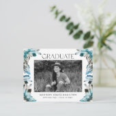 ティール(緑がかった色)水彩クリスタル写真卒業パーティー インビテーションポストカード (スタンド正面)