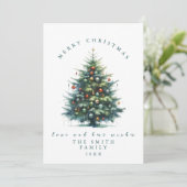 ティール（緑がかった色）水彩クリスマスツリーカード シーズンカード (スタンド正面)