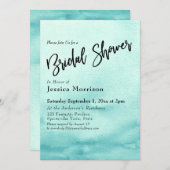 ティール（緑がかった色）水彩グラデーションブライダルシャワー 招待状 (正面/裏面)