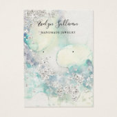 ティール(緑がかった色)水彩グリッターイヤリング表示カード (正面)