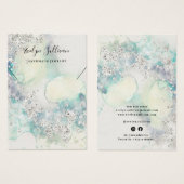 ティール（緑がかった色）水彩グリッターネックレス表示カード (正面&裏面)