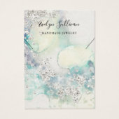 ティール(緑がかった色)水彩グリッターネックレス表示カード (正面)