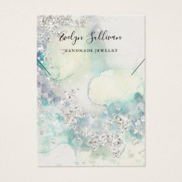 ティール（緑がかった色）水彩グリッターネックレス表示カード