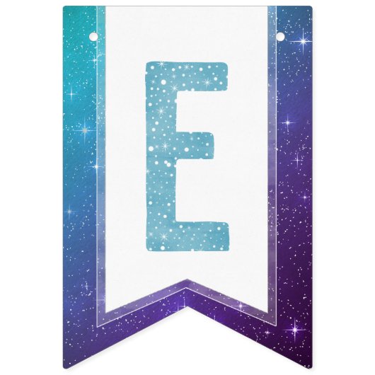 ティール(緑がかった色)水彩タイポグラフィザシーズ |紫 バンティングフラッグ (第5の旗)