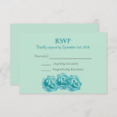 ティール（緑がかった色）水彩バラウェディングRSVP 出欠カード (正面/裏面)