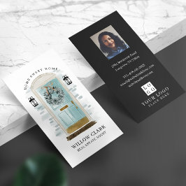 ティール(緑がかった色)水彩フロントドアリース写真とロゴ 名刺