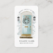 ティール（緑がかった色）水彩フロントドアリース写真とロゴ 名刺 (正面)