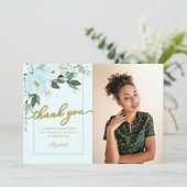 ティール(緑がかった色)水彩フローラフォトグラードサンキュー サンキューカード (スタンド正面)