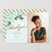 ティール(緑がかった色)水彩フローラフォトグラードサンキュー サンキューカード (正面/裏面)