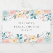 ティール(緑がかった色)水彩フローラブライダルシャワーカスタムミニ スパークリングワインラベル (シングルラベル)