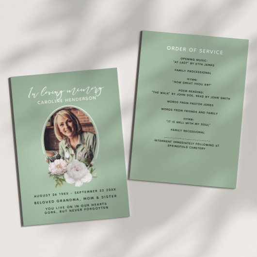 ティール（緑がかった色）水彩フローラ写真2ページ葬儀 プログラム