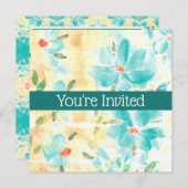 ティール（緑がかった色）水彩フローラ (正面/裏面)