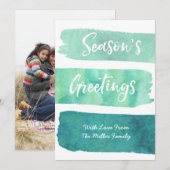 ティール（緑がかった色）水彩ブラシストローククリスマスフォト シーズンカード (正面/裏面)