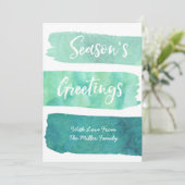 ティール（緑がかった色）水彩ブラシストローククリスマスフォト シーズンカード (スタンド正面)