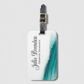 ティール（緑がかった色）水彩モダンエレガントカスタム事業 ラゲッジタグ (正面縦)