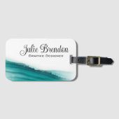 ティール（緑がかった色）水彩モダンエレガントカスタム事業 ラゲッジタグ (正面横)