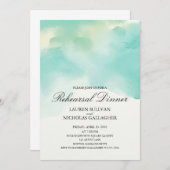 ティール(緑がかった色)水彩リハーサルディナー 招待状 (正面/裏面)